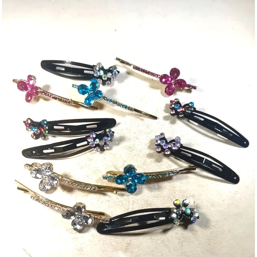 Lot Of 12 Fancy Bobby Pins Clips Floral Rhinestone